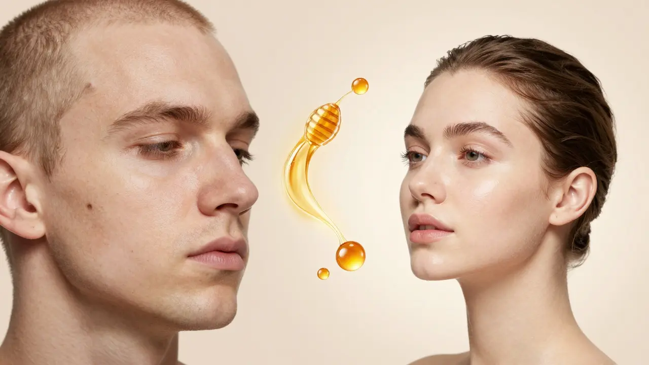 Porovnání kůže před a po medové masáži: znečištěná vs. zářivá.