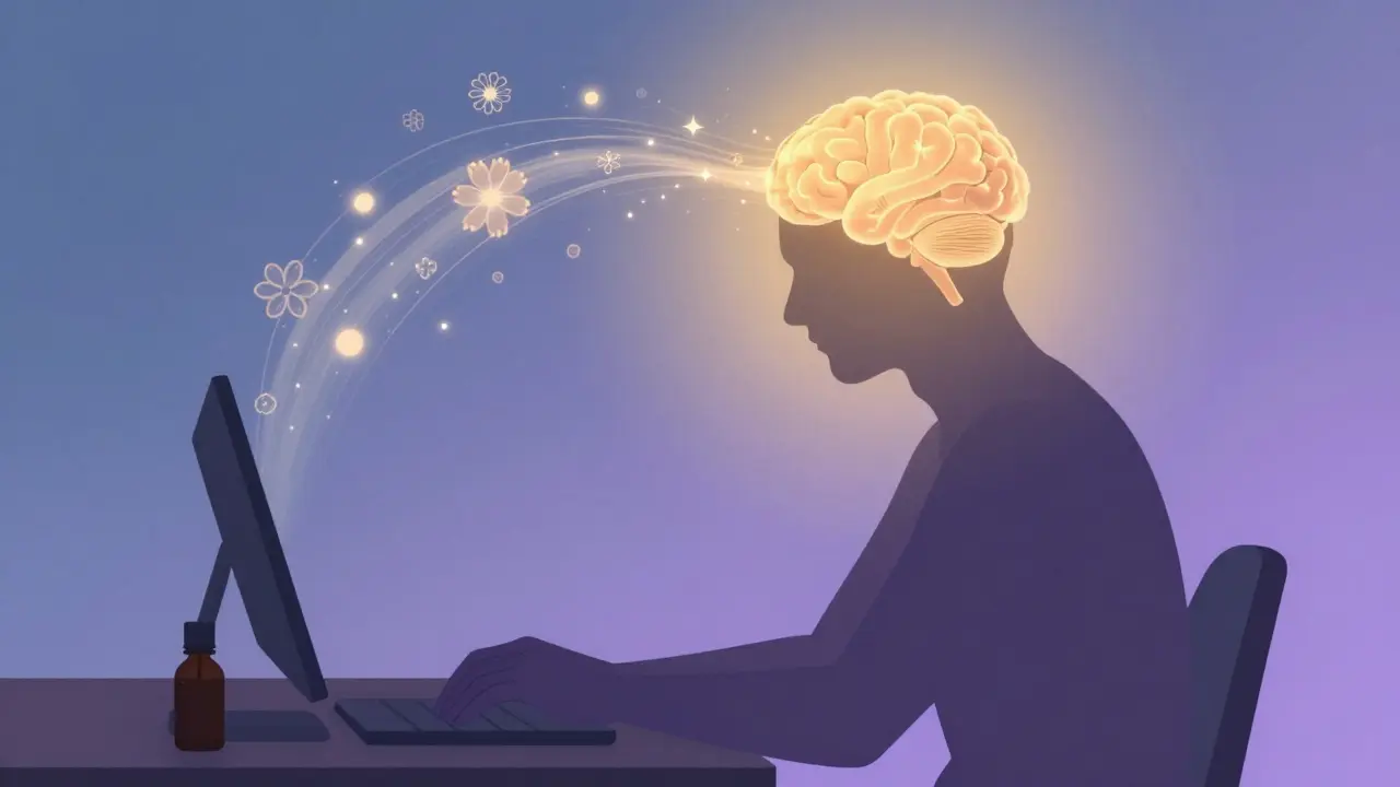 Konceptuální ilustrace relaxace a mentální jasnosti vůní