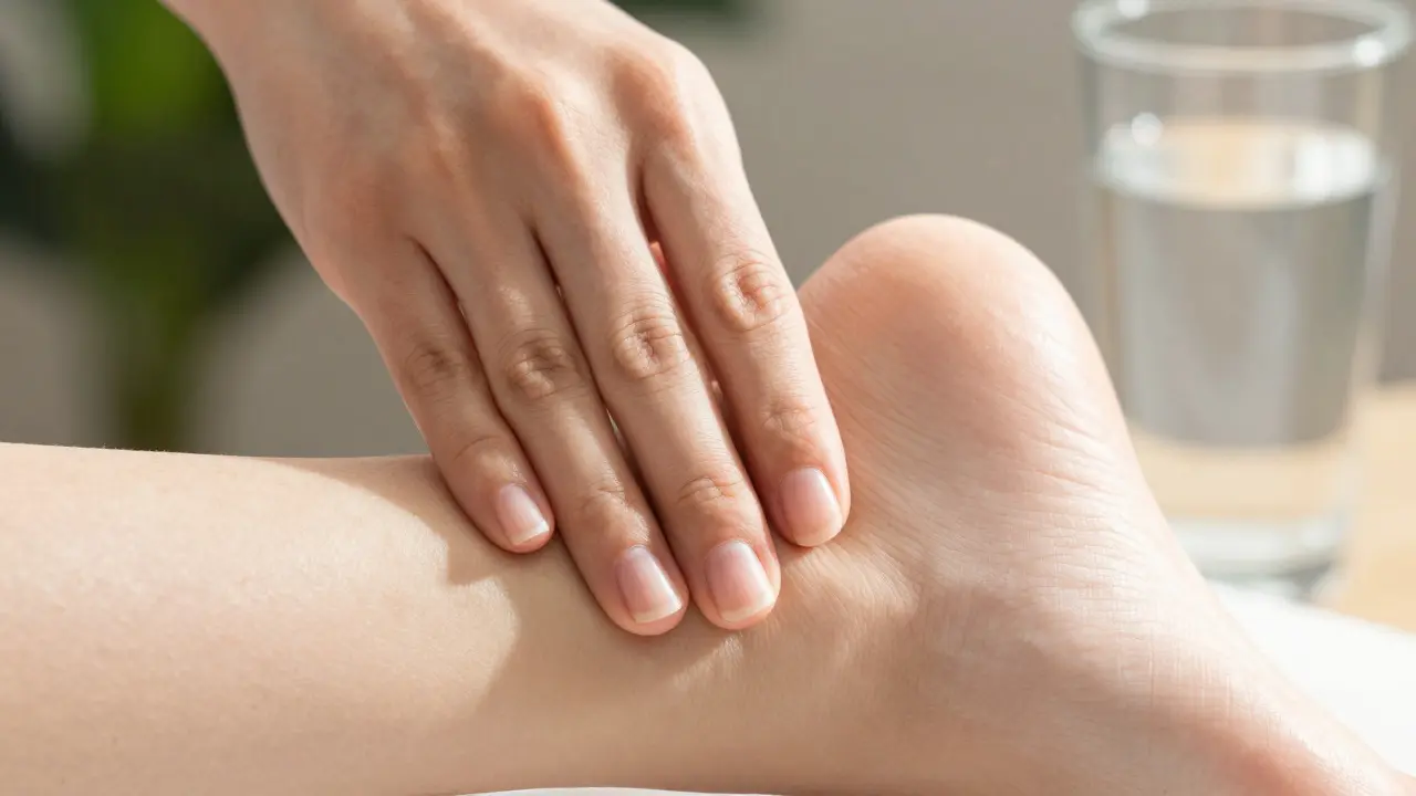 Gentle hands performing light massage strokes on an ankle for lymphatic drainage